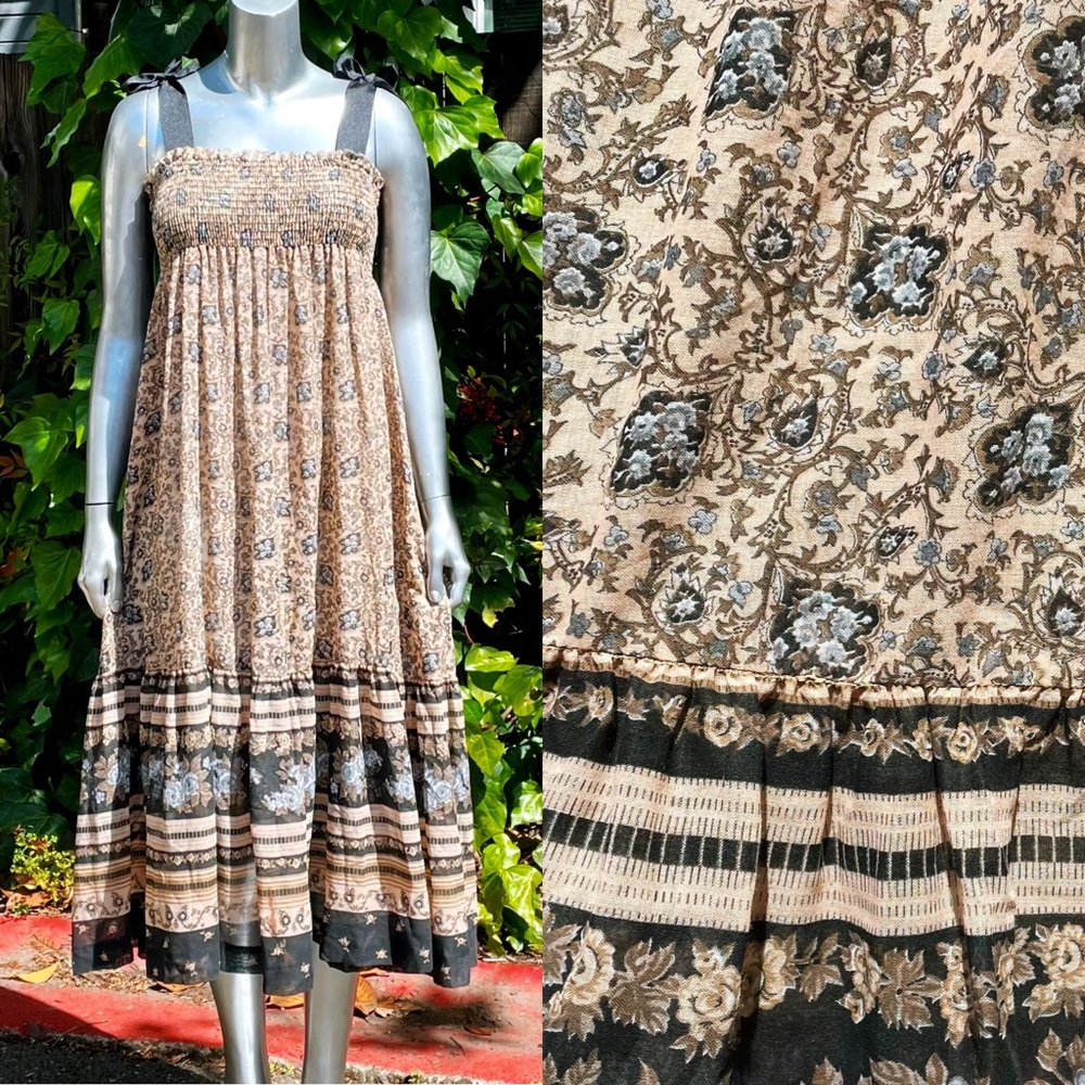 1970s Arjon California Gauzy Floral Peasant Dress